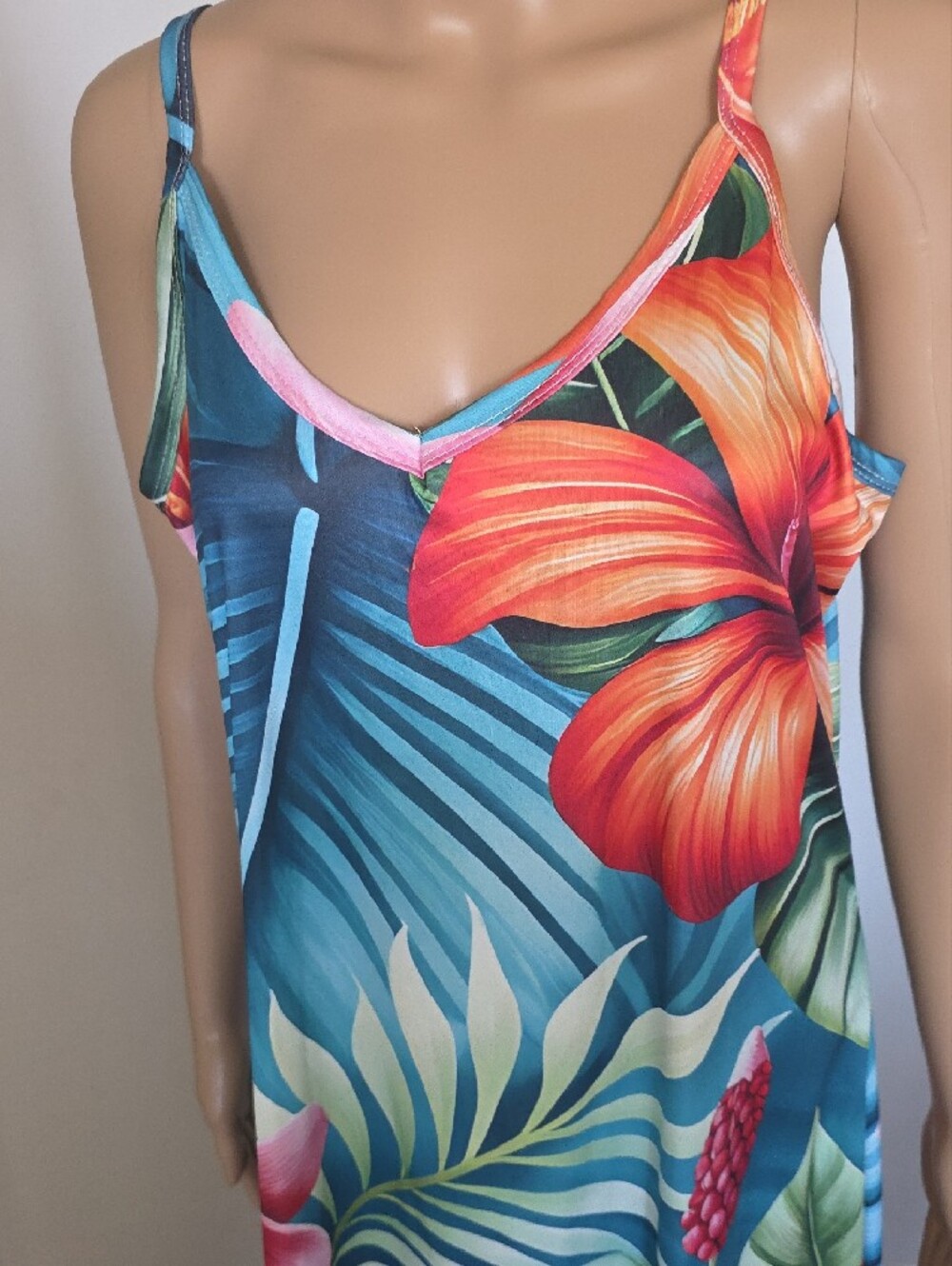 Tropical Floral Maxi Slip Dress in Teal & Coral - Picture 2 of 5
